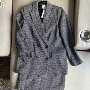 H&M Black and White Houndstooth Blazer with Matching Mini Skirt